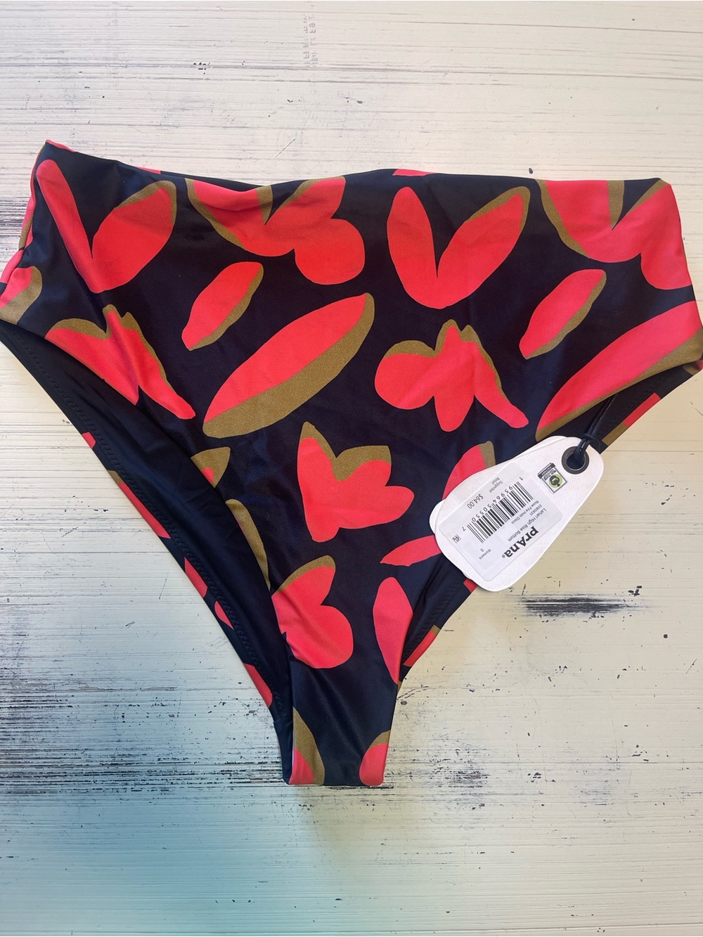 Prana Black Bikini Bottoms with Red & Olive Floral Print
